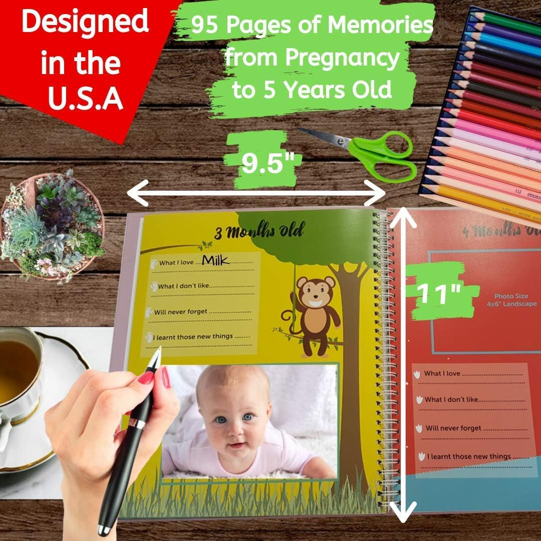 Keepsake Memory Book for Baby Boy or Girl Timeless First 5 Year Baby Book a Milestone Baby Book from Birth to Age 5 Gender Neutral Journal Scrapbook Photo Album Stickers Baby Ink Pad